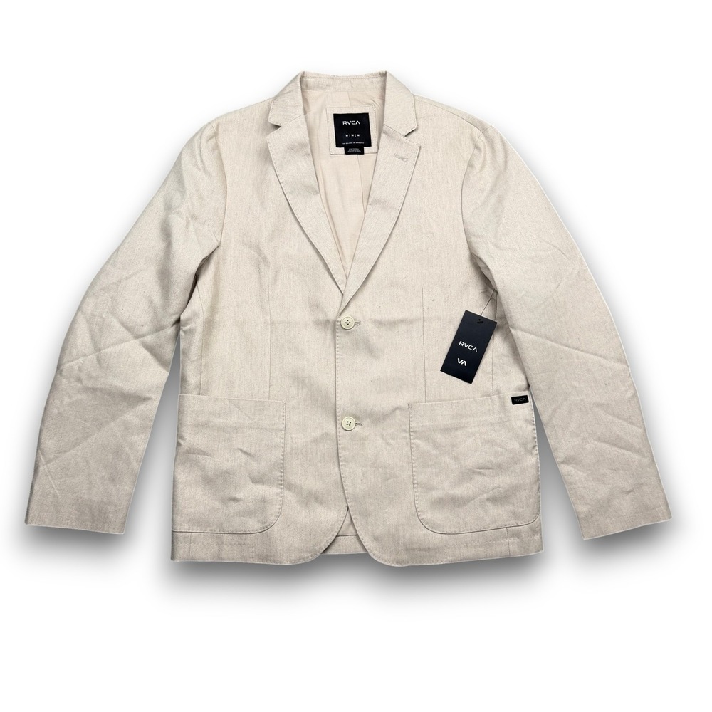 RVCA Lomax Blazer Mens M Tan Linen Blend Two Button Casual Sport Coat MSRP $120